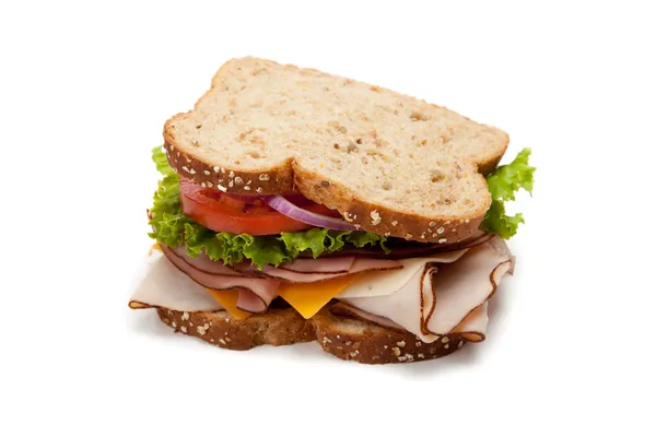 Kalkoen sandwich op witte achtergrond — Stockfoto
