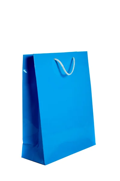 Saco de compras azul no branco — Fotografia de Stock