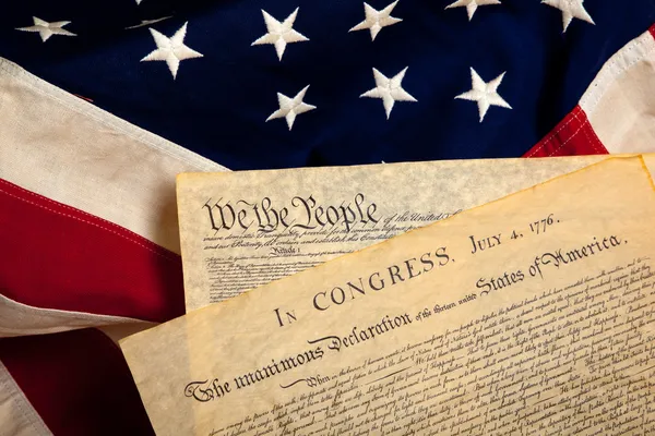 American historic documents on a flag — Stock Photo, Image