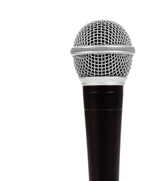 Microphone noir et argent sur fond blanc avec copie spac — Photo