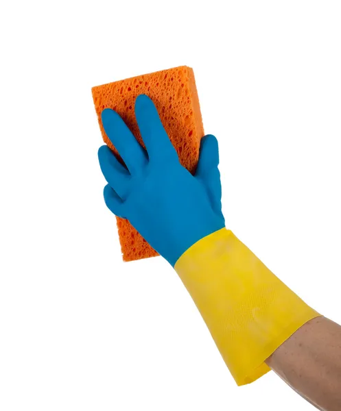 Rubber handschoenen en spons met kopie ruimte — Stockfoto