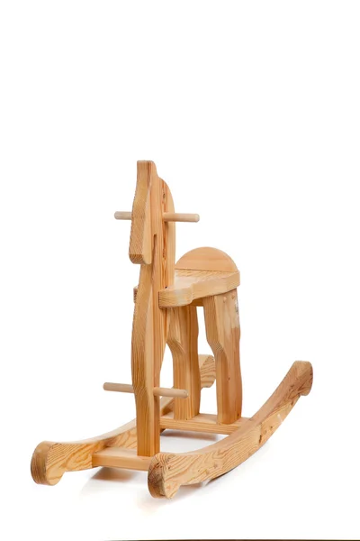 Wooden rocking horse on white with copy space — Stock Photo, Image