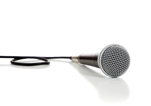 Black and silver microphone on a white background — Stock Photo, Image