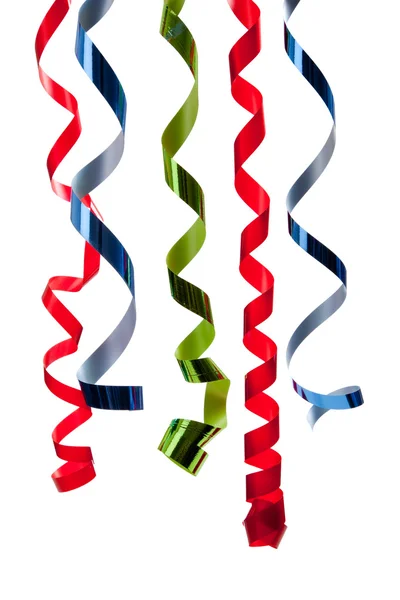 Colored curly ribbon in front of white — Stock Photo, Image