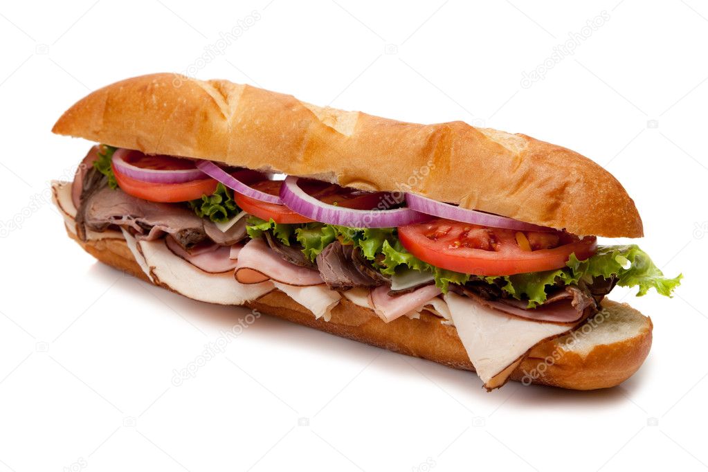 Submarine sandwich on a white background