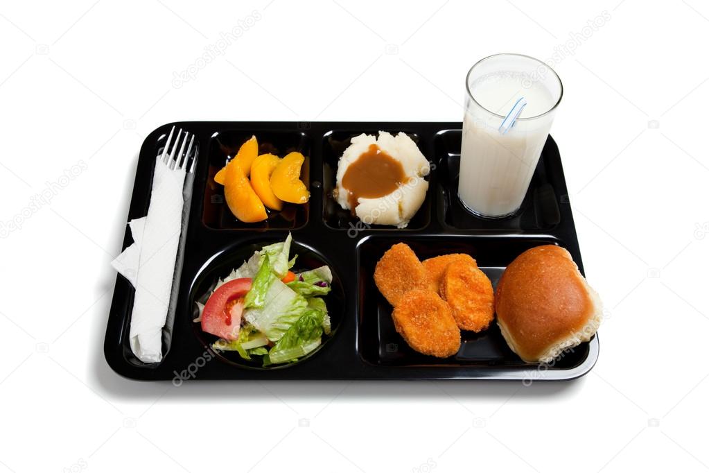 A black school lunch tray on a white background Stock Photo by