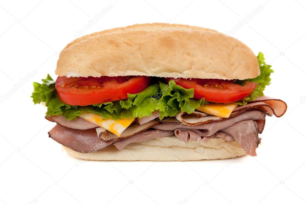 A submarine sandwich on white