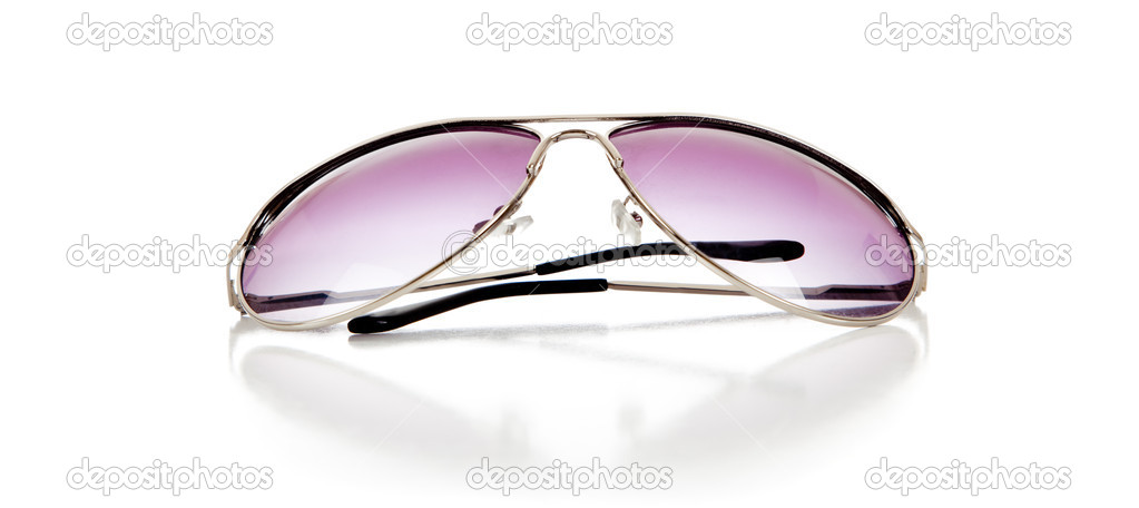 Purple tinted sun shades on a white background