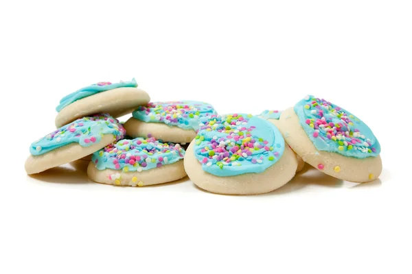 Stack av blå socker cookies på en vit bakgrund — Stockfoto