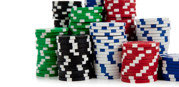 Assorted poker chips on a white background — Stock Photo, Image