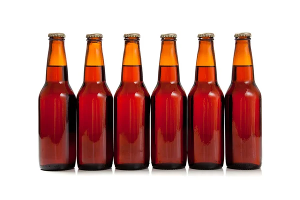 Botellas de cerveza marrón sobre fondo blanco —  Fotos de Stock