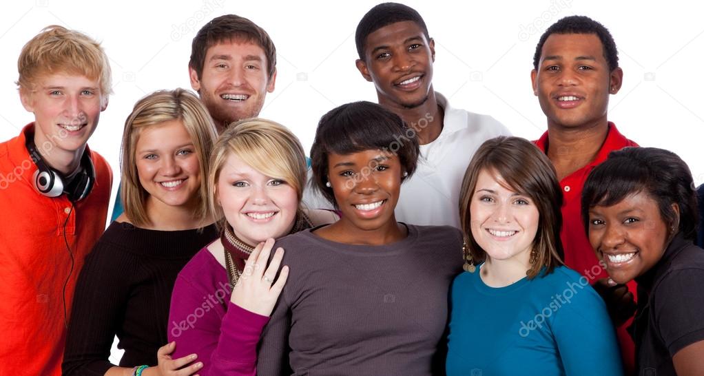 Multi-racial college students on white