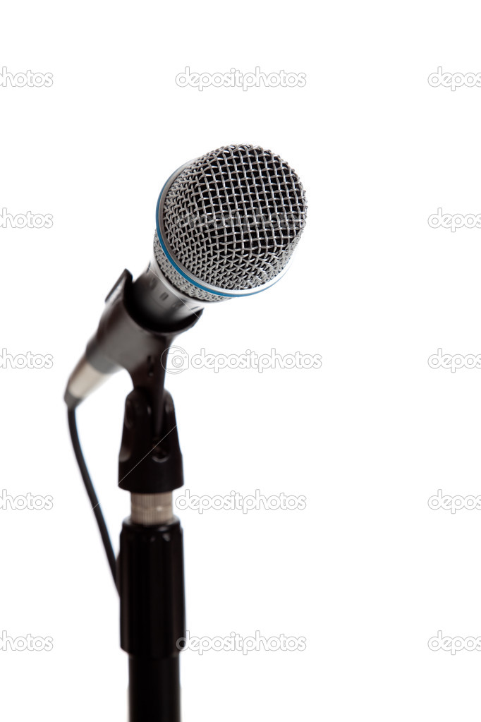 Microphone on white with copy space