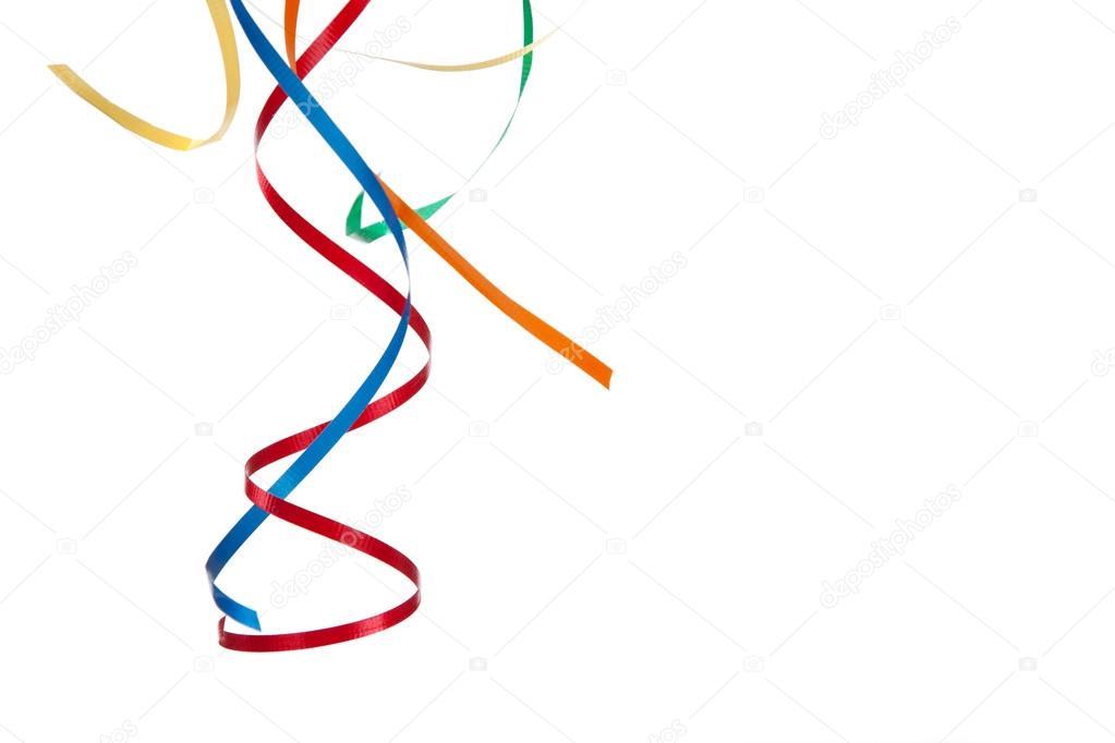 colored streamers on a white background with copy space