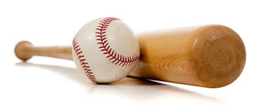Baseball and wooden bat on white clipart