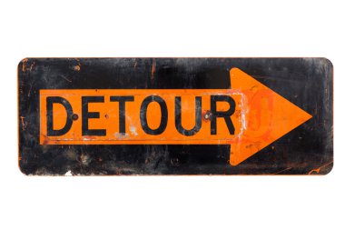 Detour sign - old orange and black road sign clipart