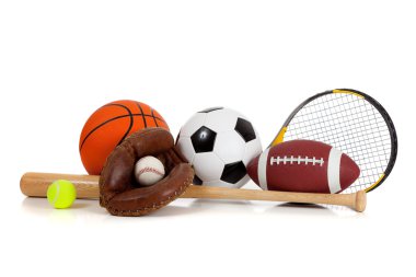 Assorted sports equipment on white