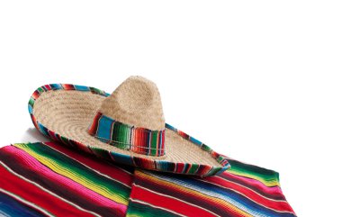 Serape and sombrero on a white background with copy space clipart