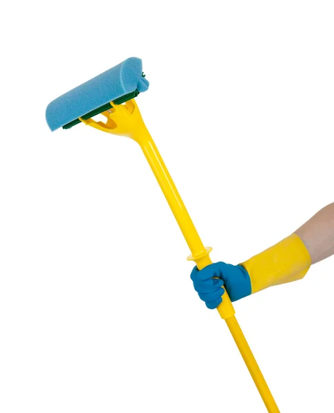 A rubber glove holding a mop on white — Stock Photo, Image