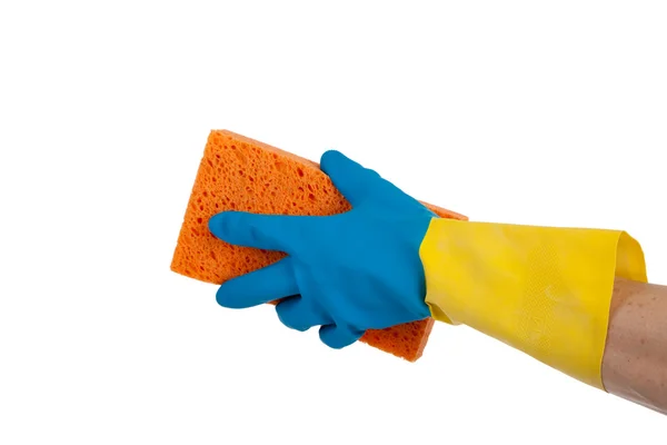 Rubber handschoenen en spons met kopie ruimte — Stockfoto