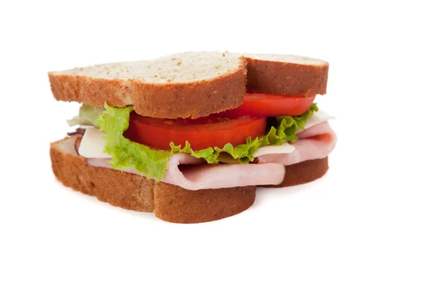 A ham sandwich on wheat on a white background — Stock Photo, Image