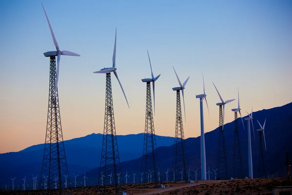 A group of wind turbines, wind mills in the dessert — Stock Photo, Image