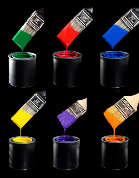 Variety of Paints and Brush — Stock Photo, Image