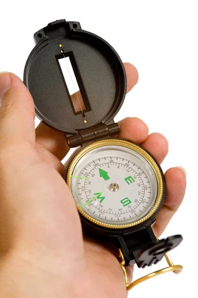 Hand Holding Compass on White — Stock Photo, Image