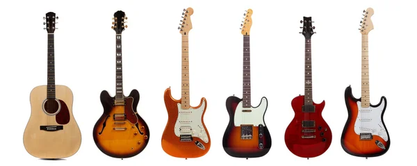 Grupo de seis guitarras sobre fundo branco Imagens De Bancos De Imagens Sem Royalties