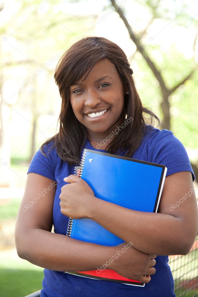 A pretty female African-American college or university student