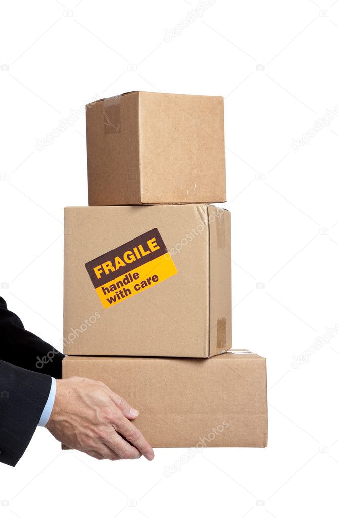 Busines man's hands holding box with copy space