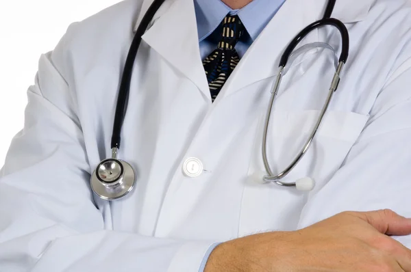 Doctor with lab coat and stethoscope — Stock Photo, Image