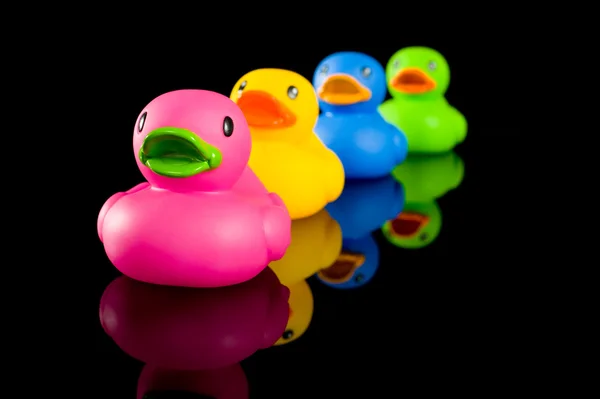 Colorful Ducks on Black — Stock Photo, Image
