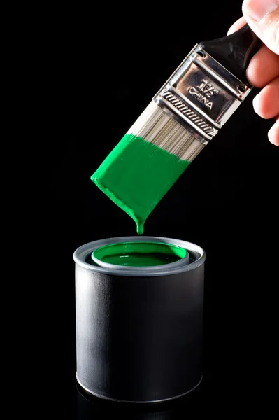Green Paint and Brush — Stock Photo, Image