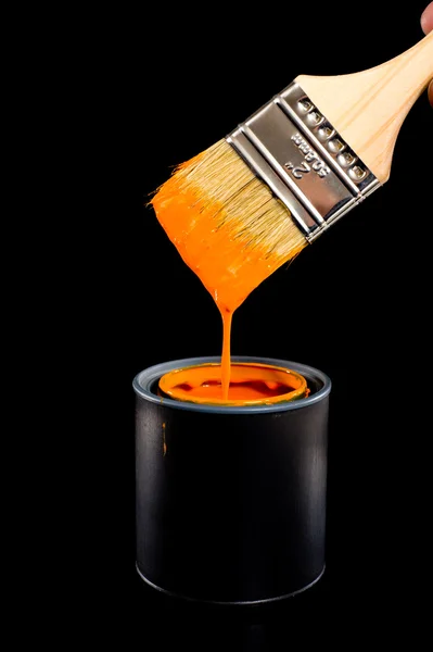 Orange Paint and Brush — Stock Photo, Image