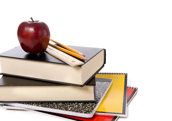 School Books with Apple — Stock Photo, Image