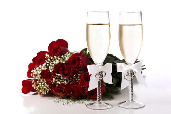 Red Roses and Champagne — Stock Photo, Image