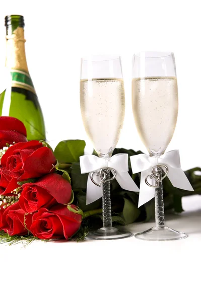 Red Roses and Champagne — Stock Photo, Image