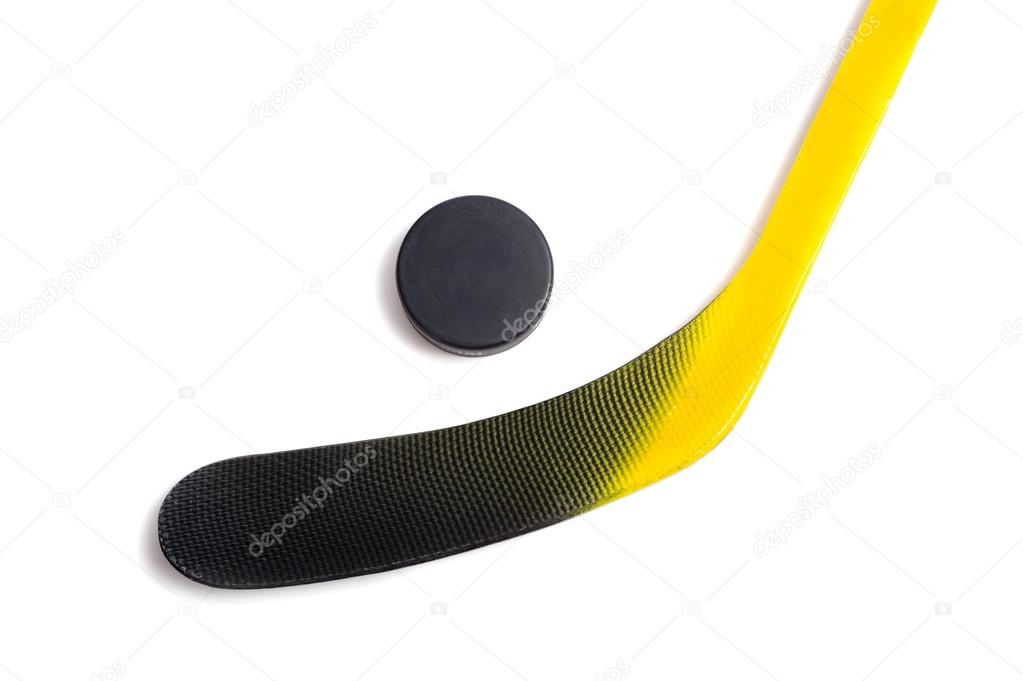 Hocky Stick and Puck on White