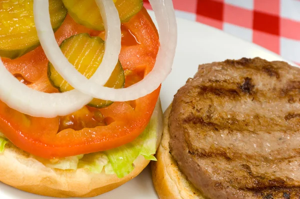 Hamburger at picnic — Stock Photo, Image