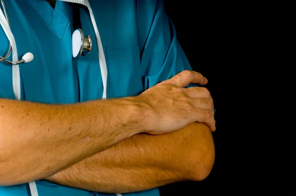 Médico ou enfermeiro na frente do preto — Fotografia de Stock