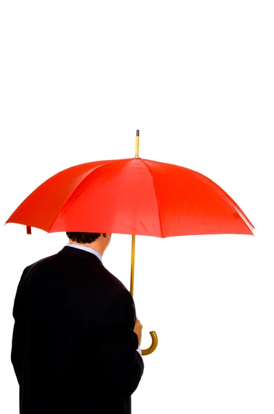 Homme avec parapluies rouges — Photo