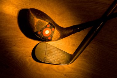 Antique, vintage golf clubs painted with light clipart
