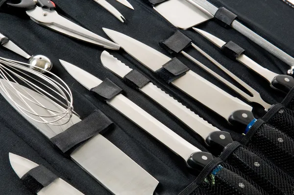 Professional Chef's knife set in black case — Stock Photo, Image