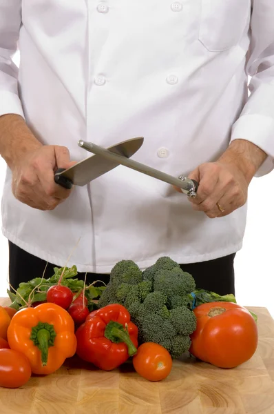 Chef - man sharpening knife — Stock Photo, Image