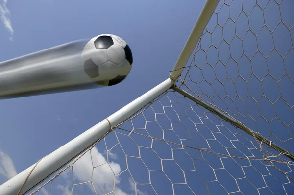 Soccer Ball - Football in Goal — Stock Photo, Image