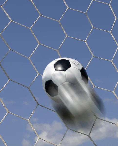 Soccer - football in Goal — Stock Photo, Image