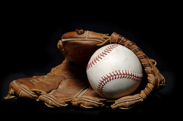 Baseball and Glove on black