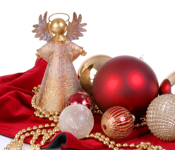 Christmas Ornaments with angel tree topper — Stock Photo, Image