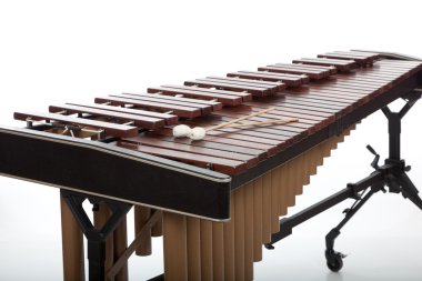 beyaz zemin üzerinde bir kahverengi ahşap marimba